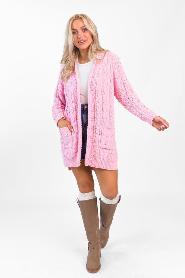 Perfect Day Pink Chenille Cable Knit Cardigan FINAL SALE Product Image