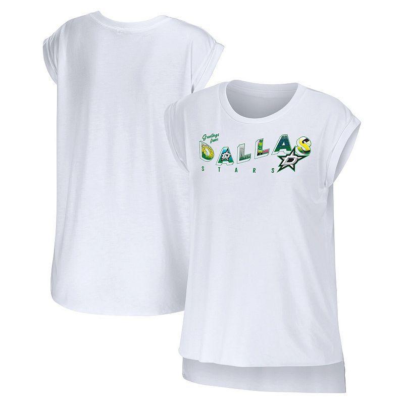 Women's WEAR by Erin Andrews White Dallas Stars Greetings From Muscle T-Shirt, Size: Medium, Str White Product Image