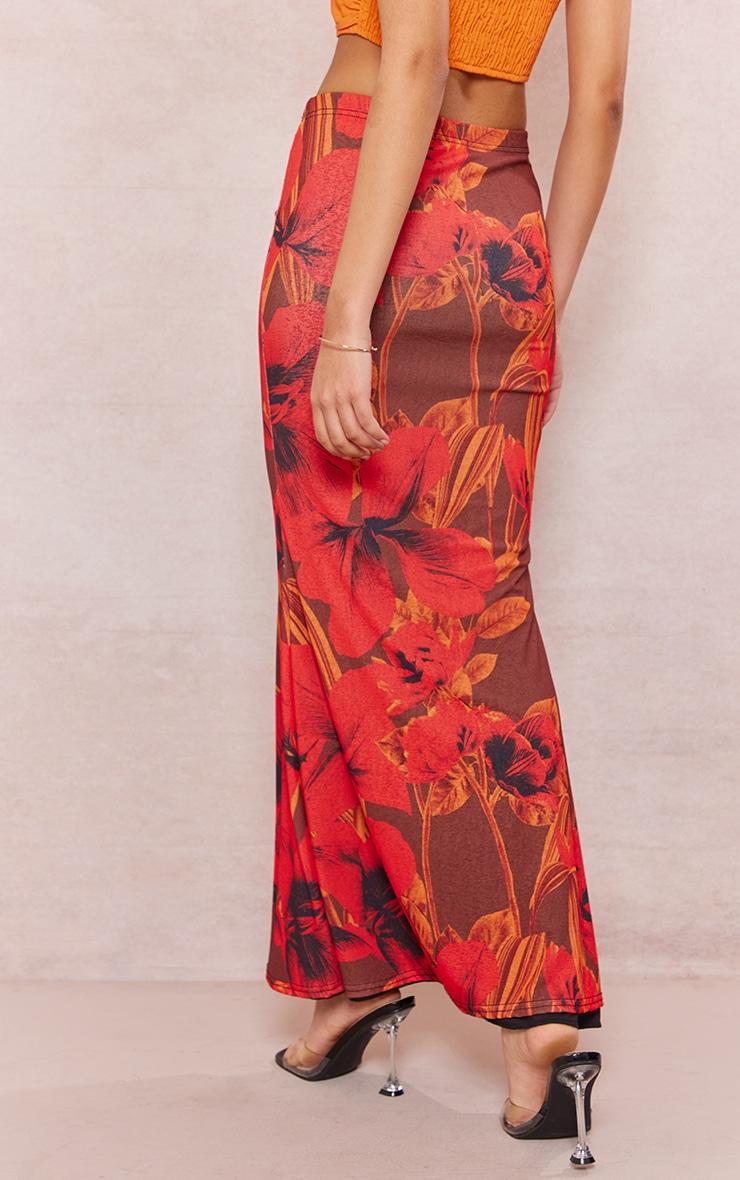 Red Orchid Printed Burnout Mesh Fishtail Maxi Skirt Product Image