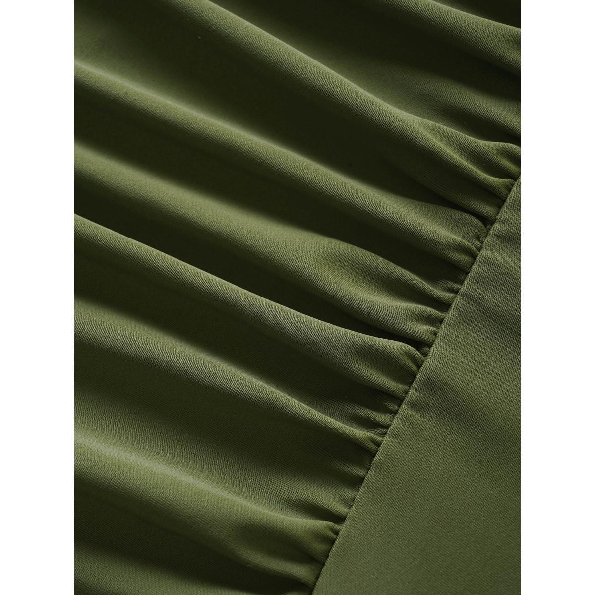 Plus Size Solid V Neck Tie Knot Gathered Swim Top Women's Swimwear Moss Beach Tie knot High stretch Skinny V-neck Curve Swim Tops BloomChic 22-24/3X Product Image