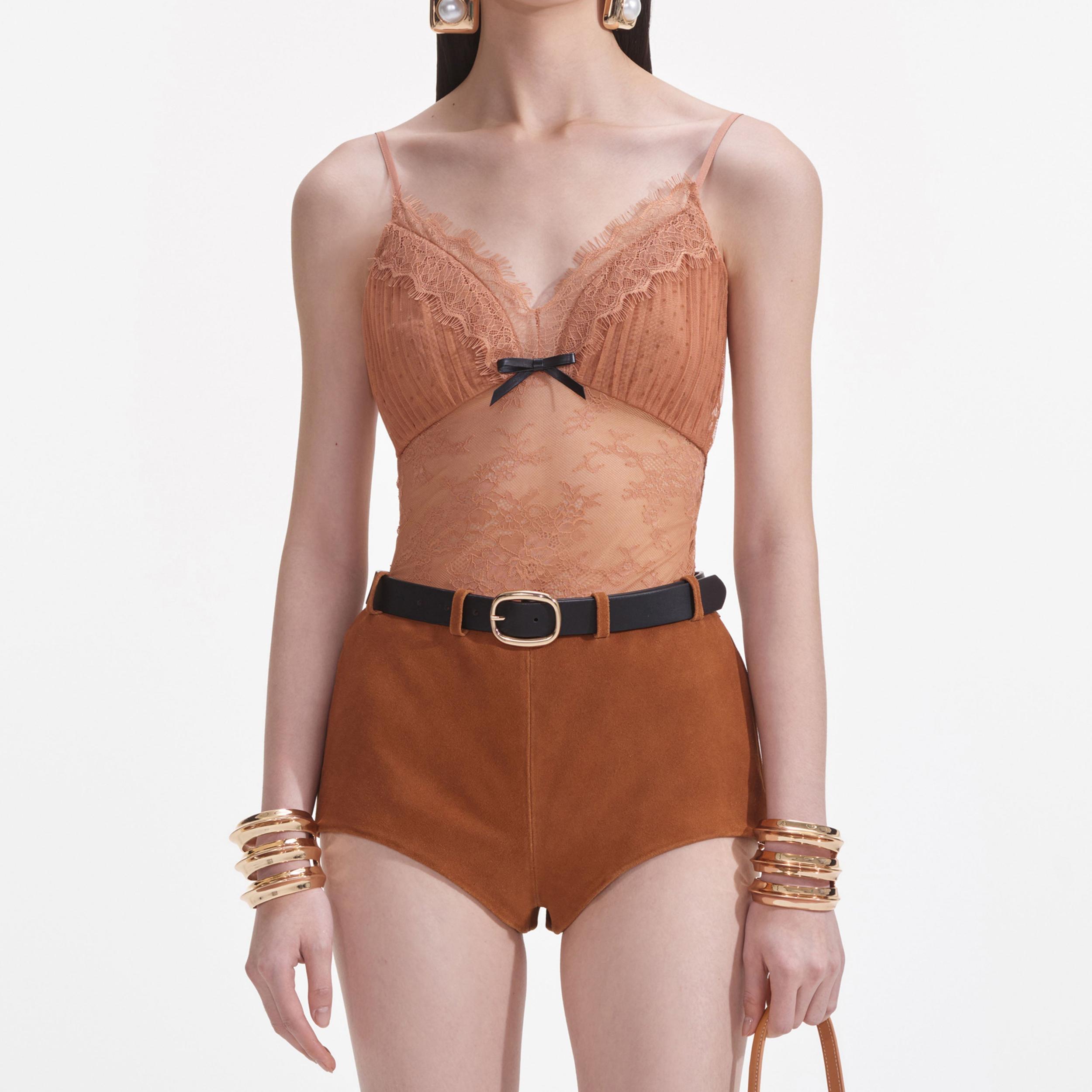 Tan Dot Mesh Bodysuit Product Image