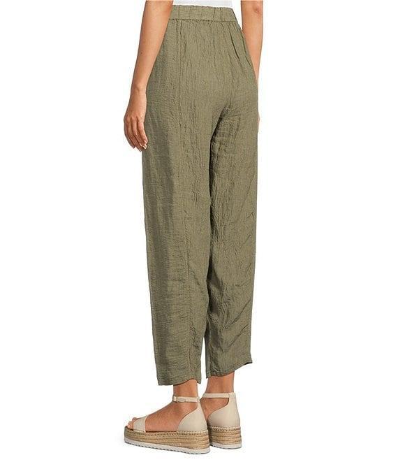 Eileen Fisher Puckered Organic Linen Yarn-Dyed Stripe Elastic Waist Pull-On Pants Product Image