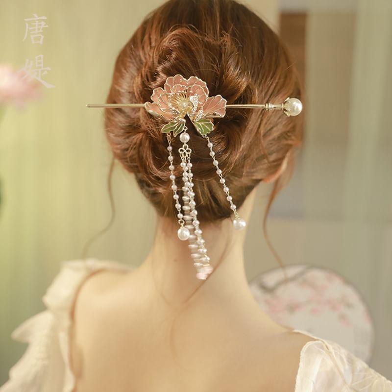 Floral Faux Pearl Tassel Alloy Hair Stick Product Image