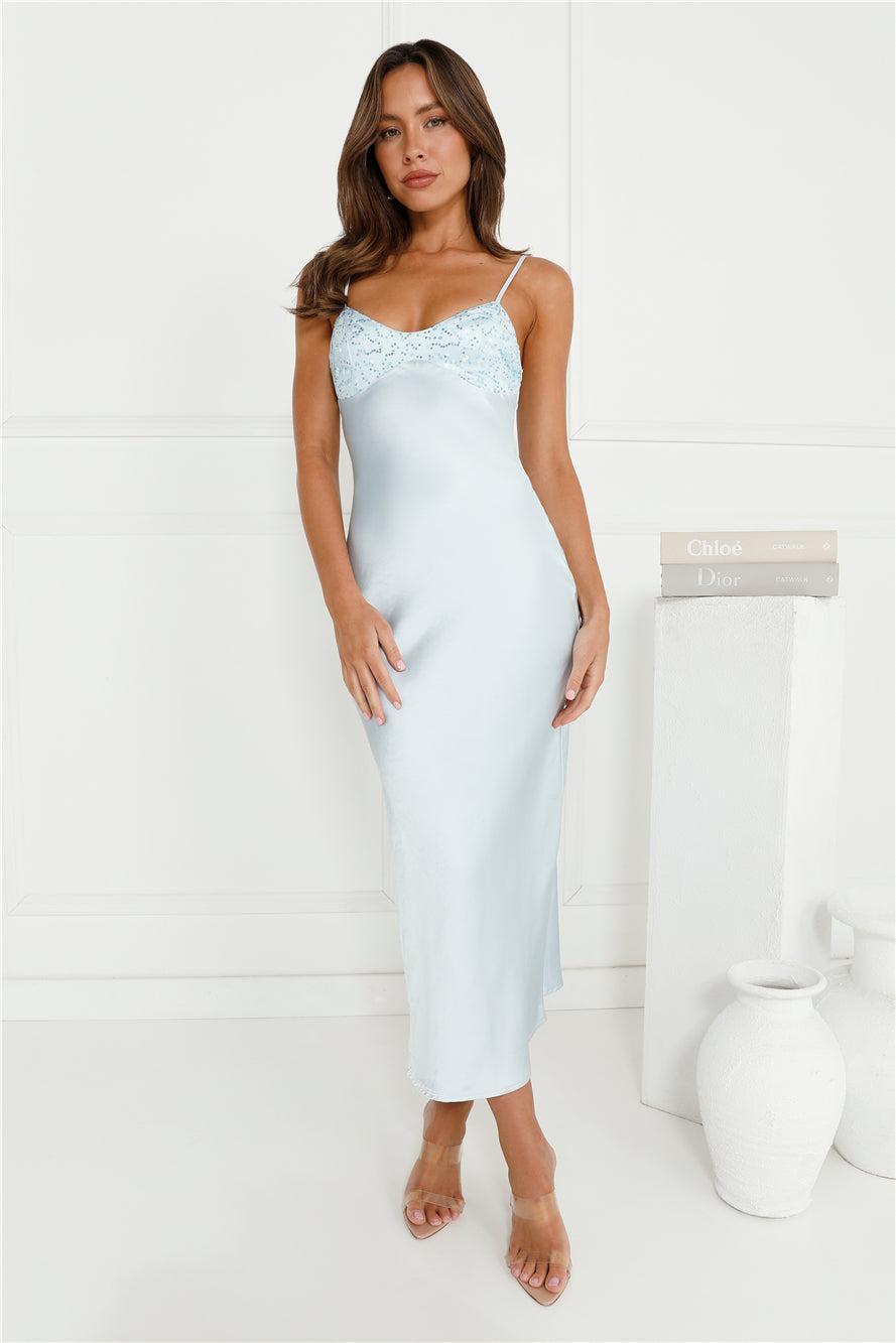 Tinsel Touch Satin Sequin Maxi Dress Blue Product Image