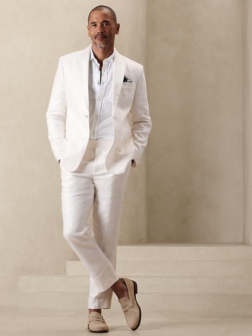 Tailored-Fit Pure Linen Tuxedo Suit Jacket Product Image