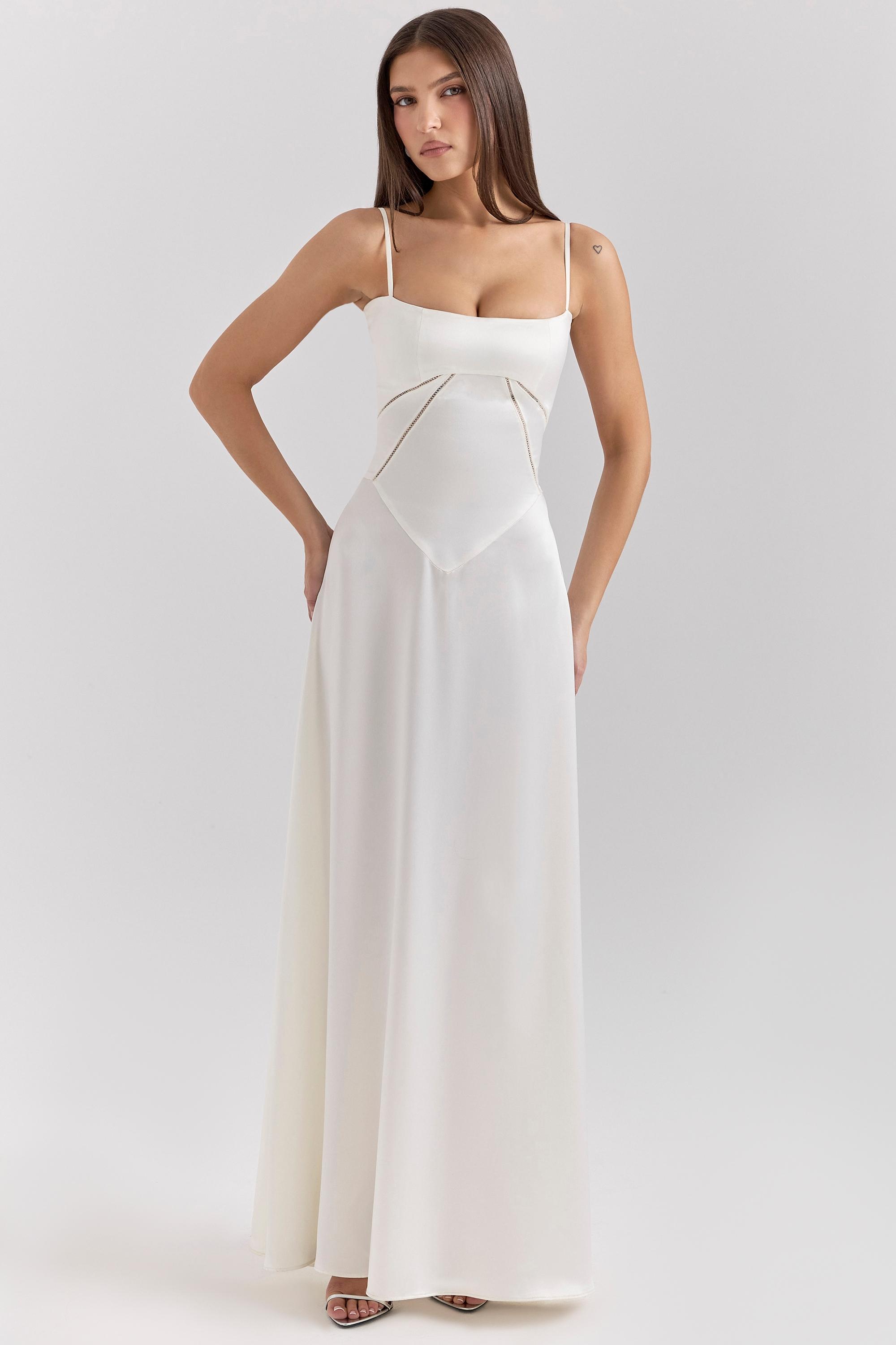 Anabella Ivory Satin Lace Up Maxi Dress Product Image