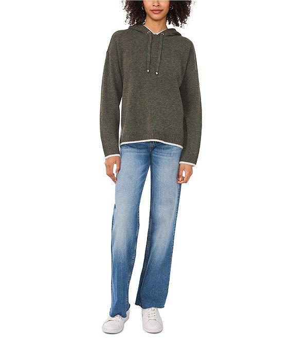 Vince Camuto Knit Crew Neck Long Sleeve Contrast Trim Hoodie Product Image