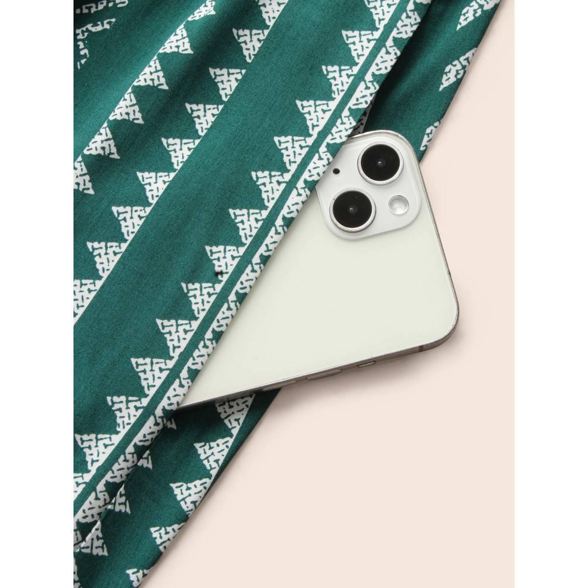 Plus Size Striped Geometric Pocket Ruffle Hem Sleeveless Tank Dress DarkGreen Women Casual Non V-neck Sleeveless Curvy BloomChic 26/4X Product Image