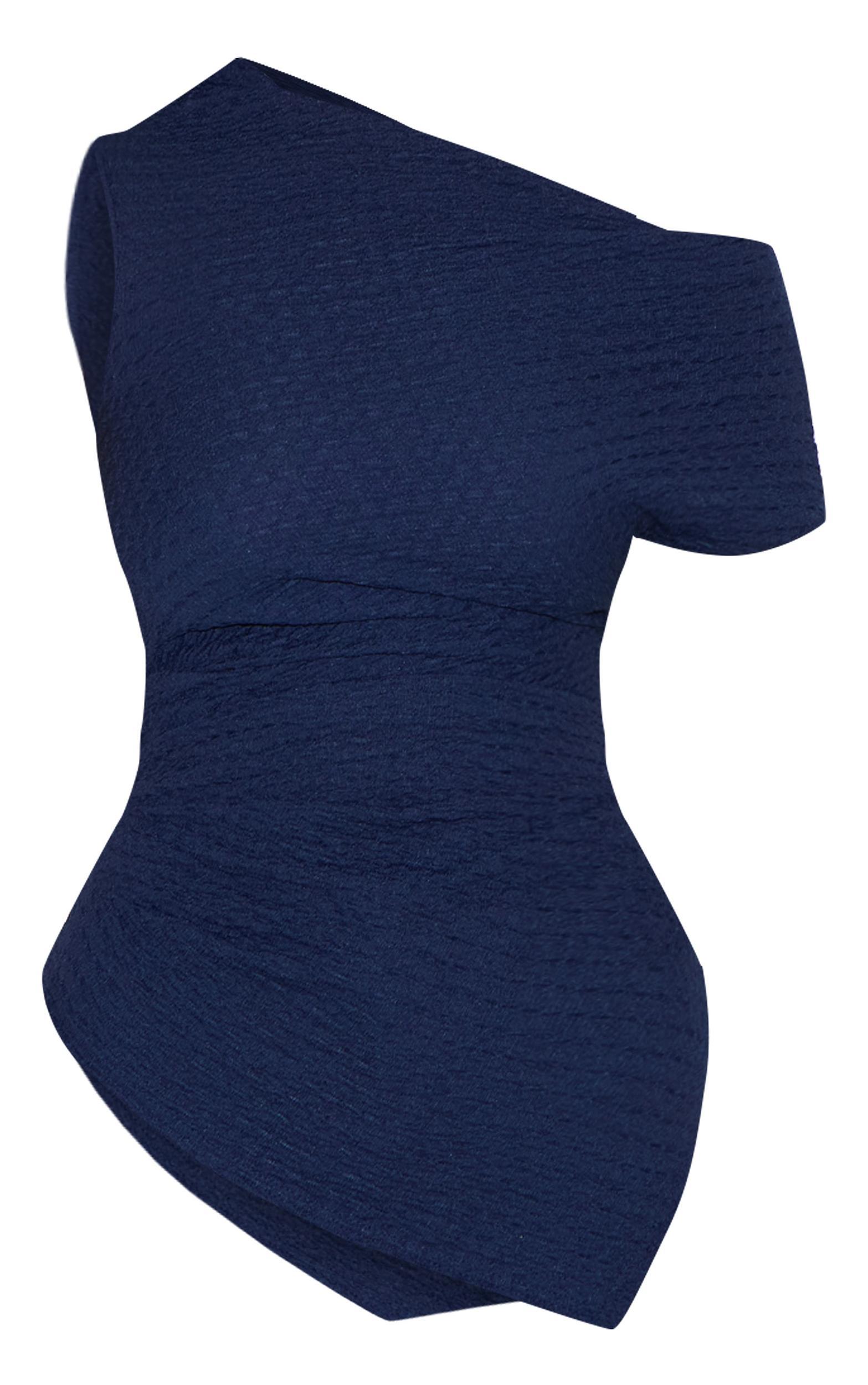 Navy Textured Ruched Asymmetric Long Top Product Image
