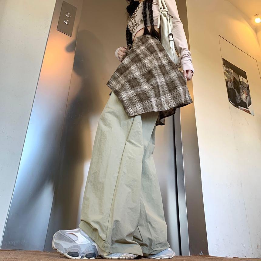 High Rise Plaid Hem Wide Leg Pants Product Image