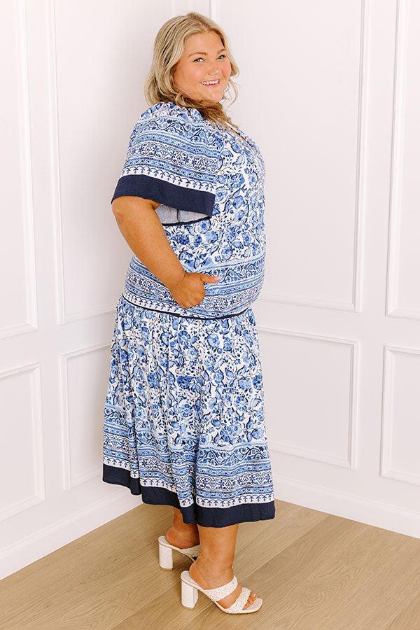 Bright Days Ahead Floral Midi Dress in Blue Curves Product Image