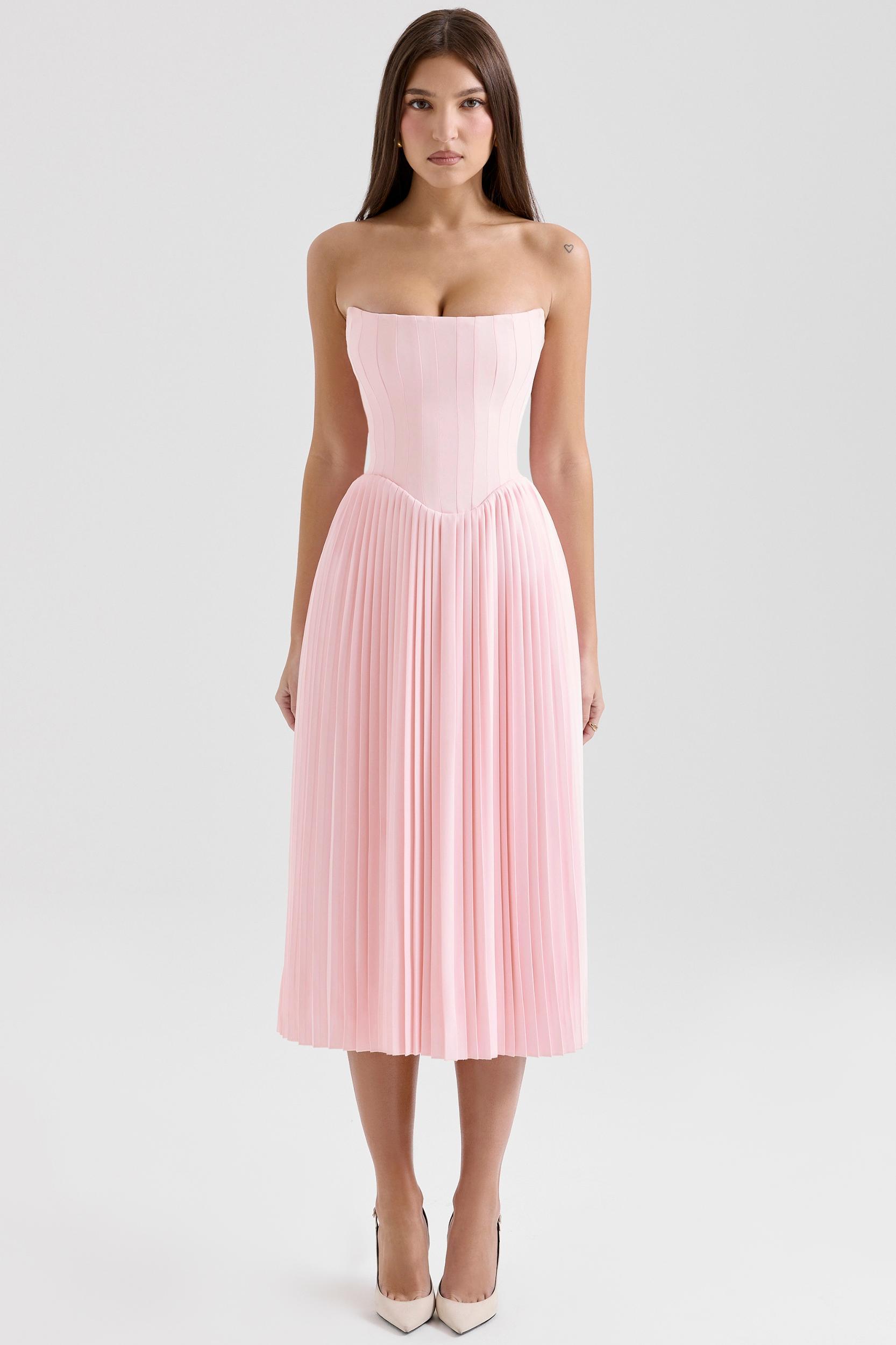 Marci  pink pleated midi corset dress Product Image