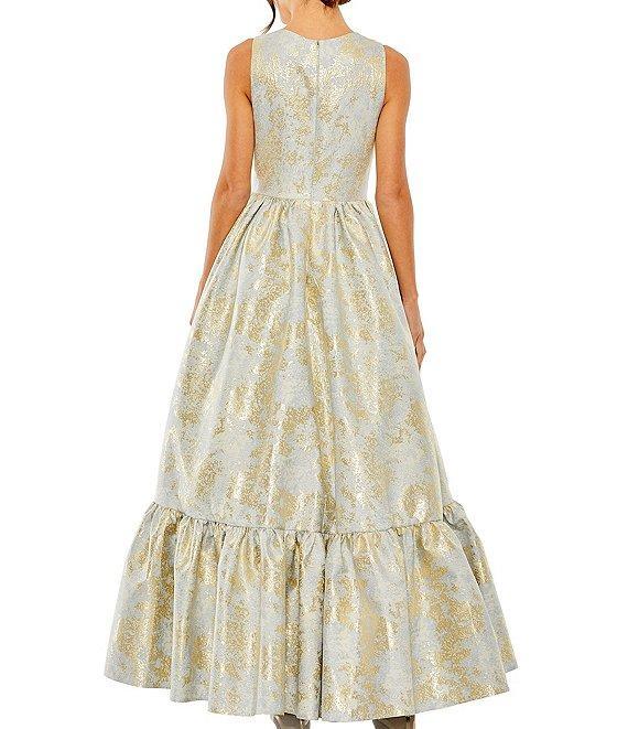 Mac Duggal Sleeveless Crew Neck High-Low Floral Print Gown Product Image