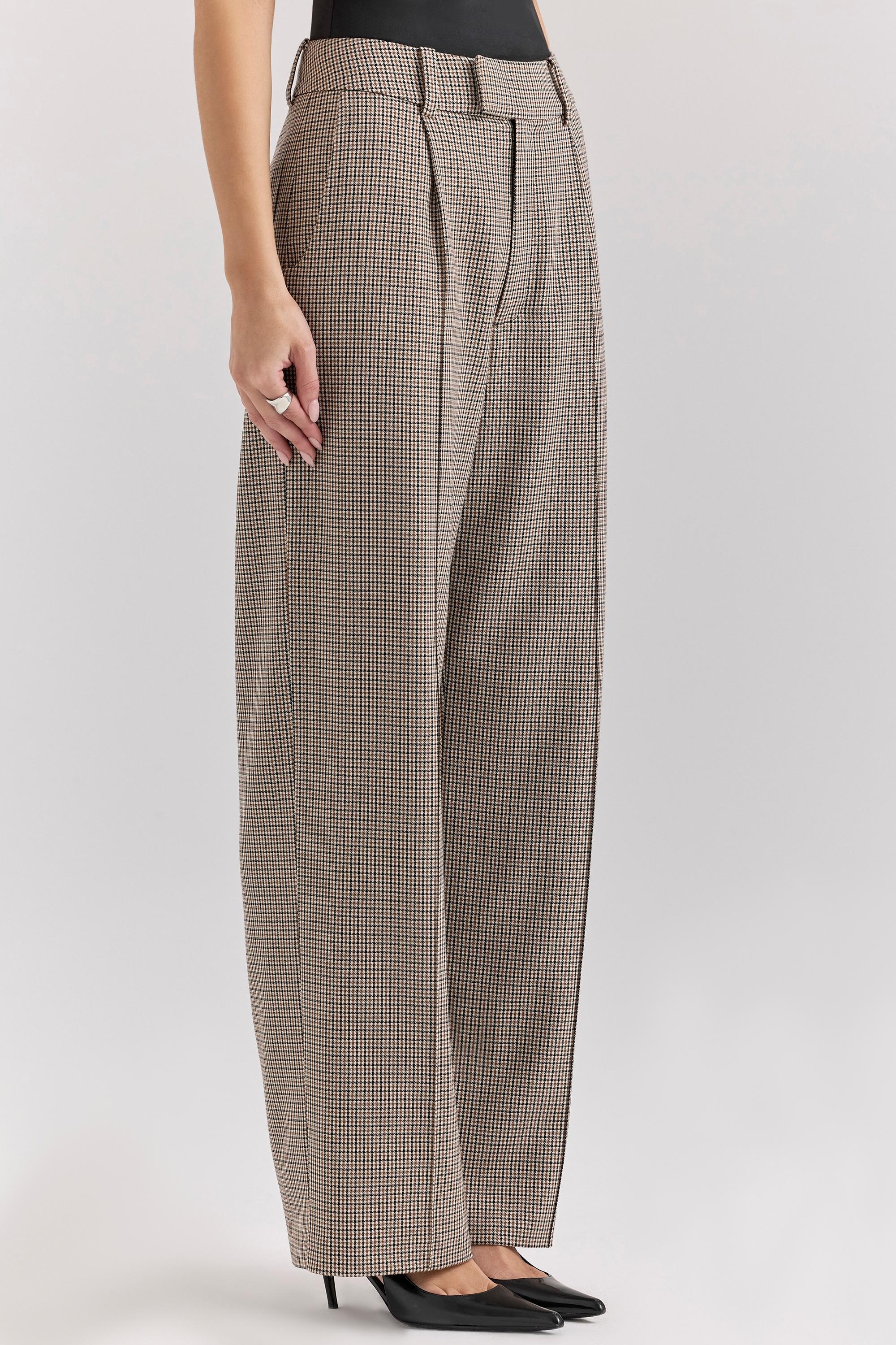 Hayden Brown Puppytooth Wide Leg High Waist Tailored Trousers Product Image