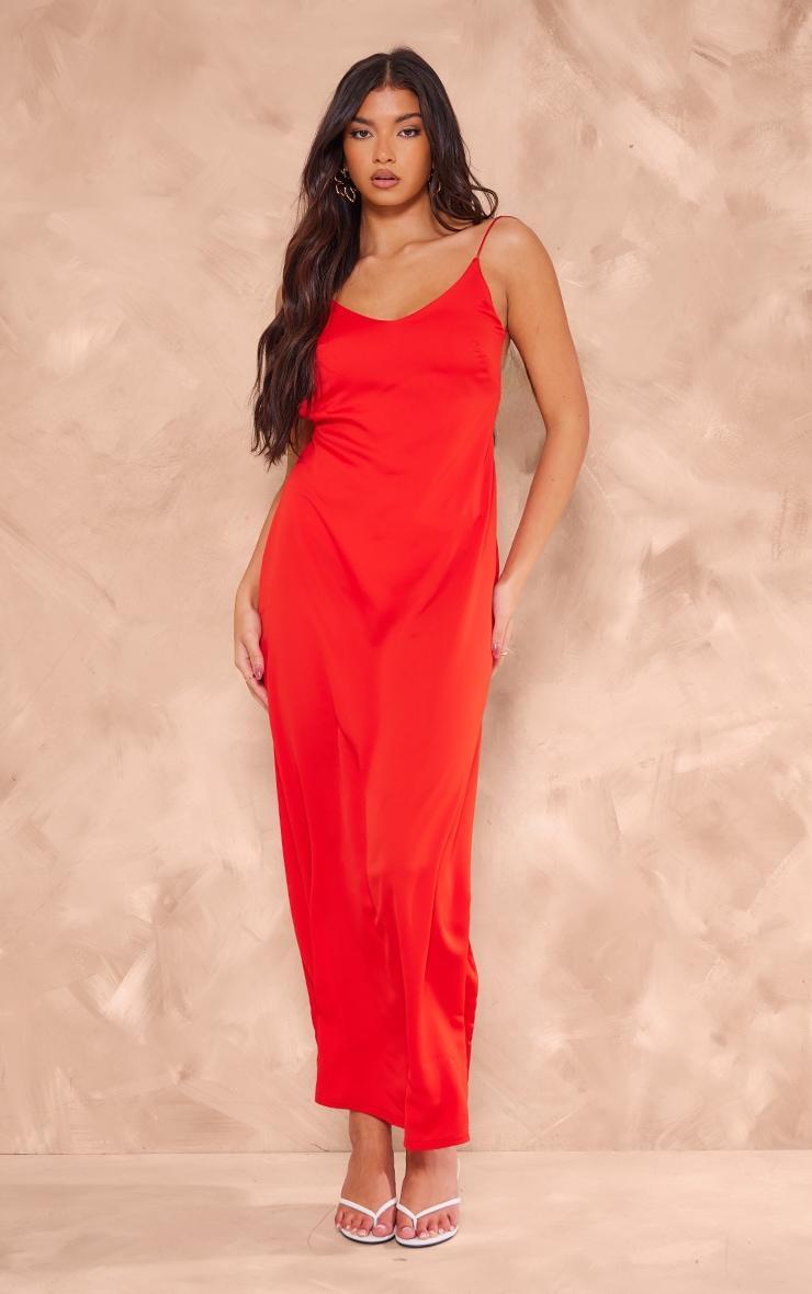 Red Woven Cami Backless Maxi Dress Product Image