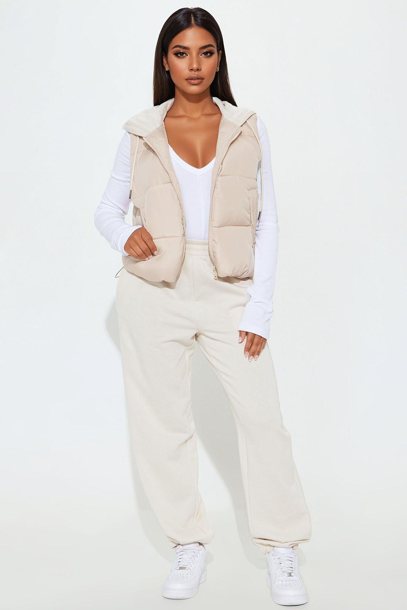 Out And About Puffer Vest Set - Taupe/combo Product Image