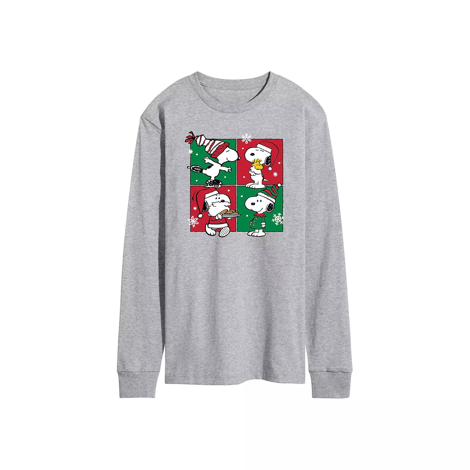 Men's Peanuts Snoopy Christmas Grid Long Sleeve Tee,  Product Image