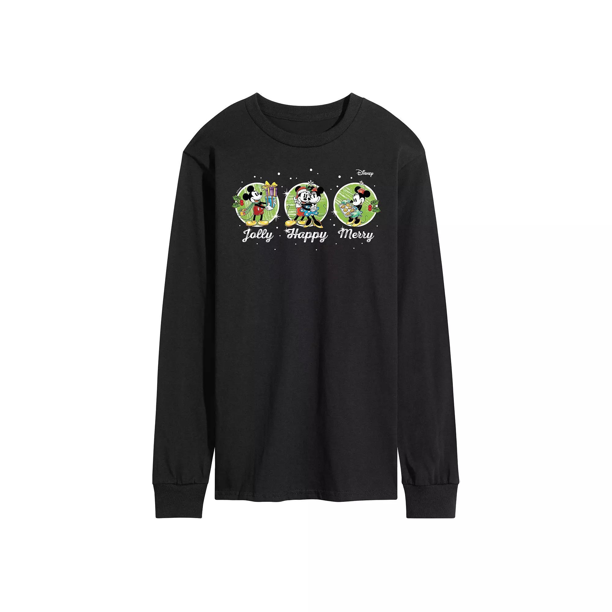 Disney's Mickey & Minnie Mouse Men's Jolly Happy Merry Long Sleeve Graphic Tee,  Product Image