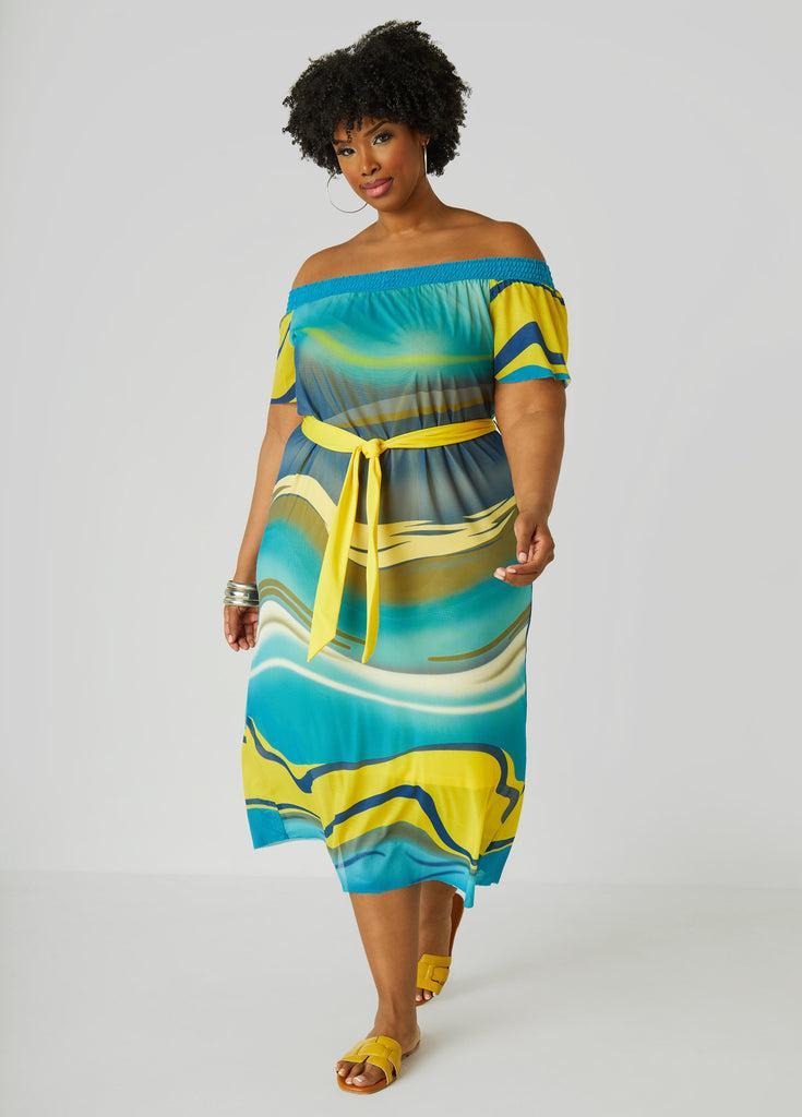 Off The Shoulder Printed Mesh Dress Product Image
