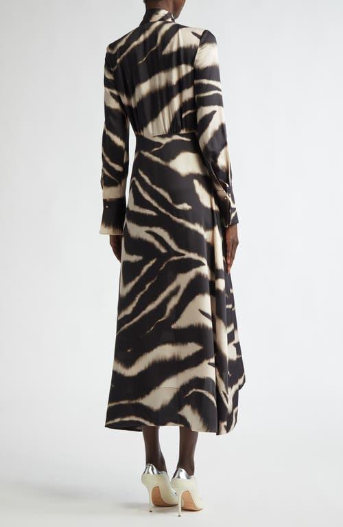 ST JOHN Zebra-print Long-sleeve Scarf Midi Dress In Pink Blush/black Multi Product Image