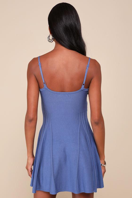Flattering Disposition Blue Button-Front Ribbed Mini Dress Product Image