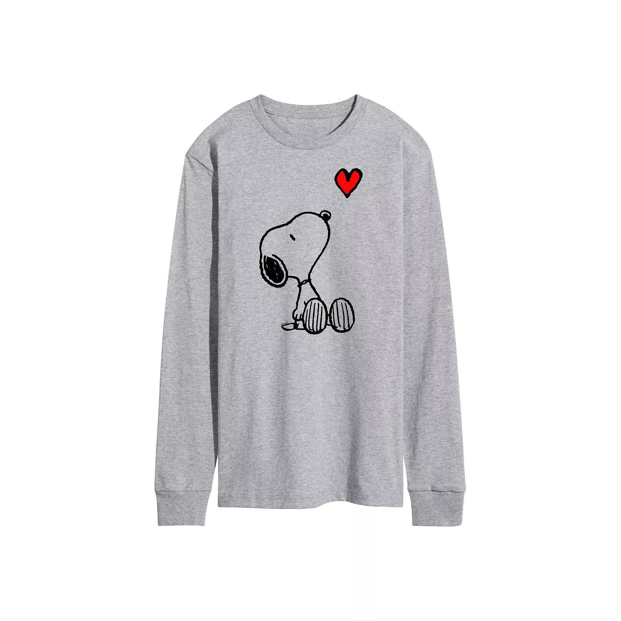 Men's Peanuts Snoopy Heart Long Sleeve Graphic Tee,  Product Image