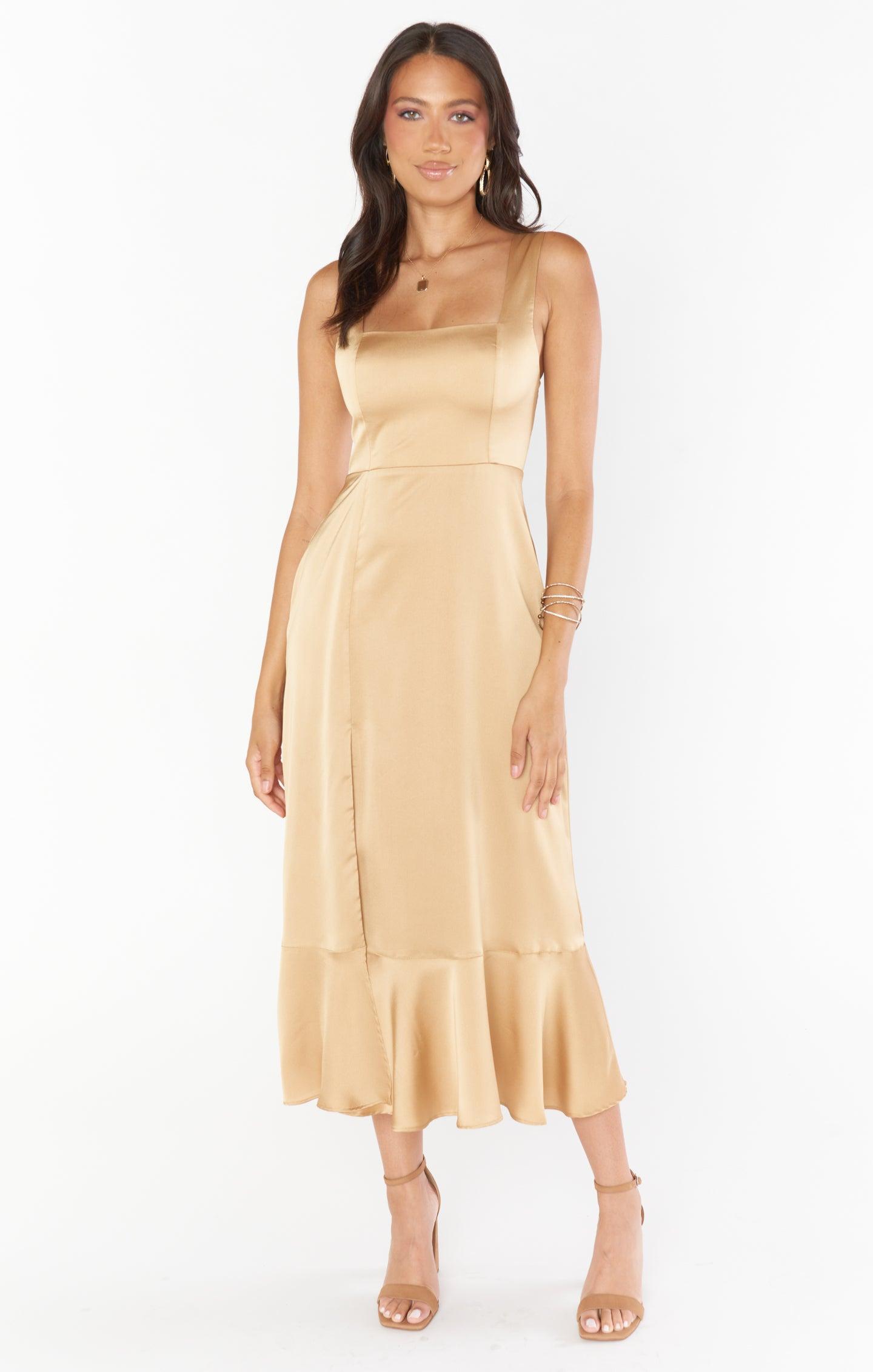 Claire Midi Dress ~ True Gold Luxe Satin Product Image