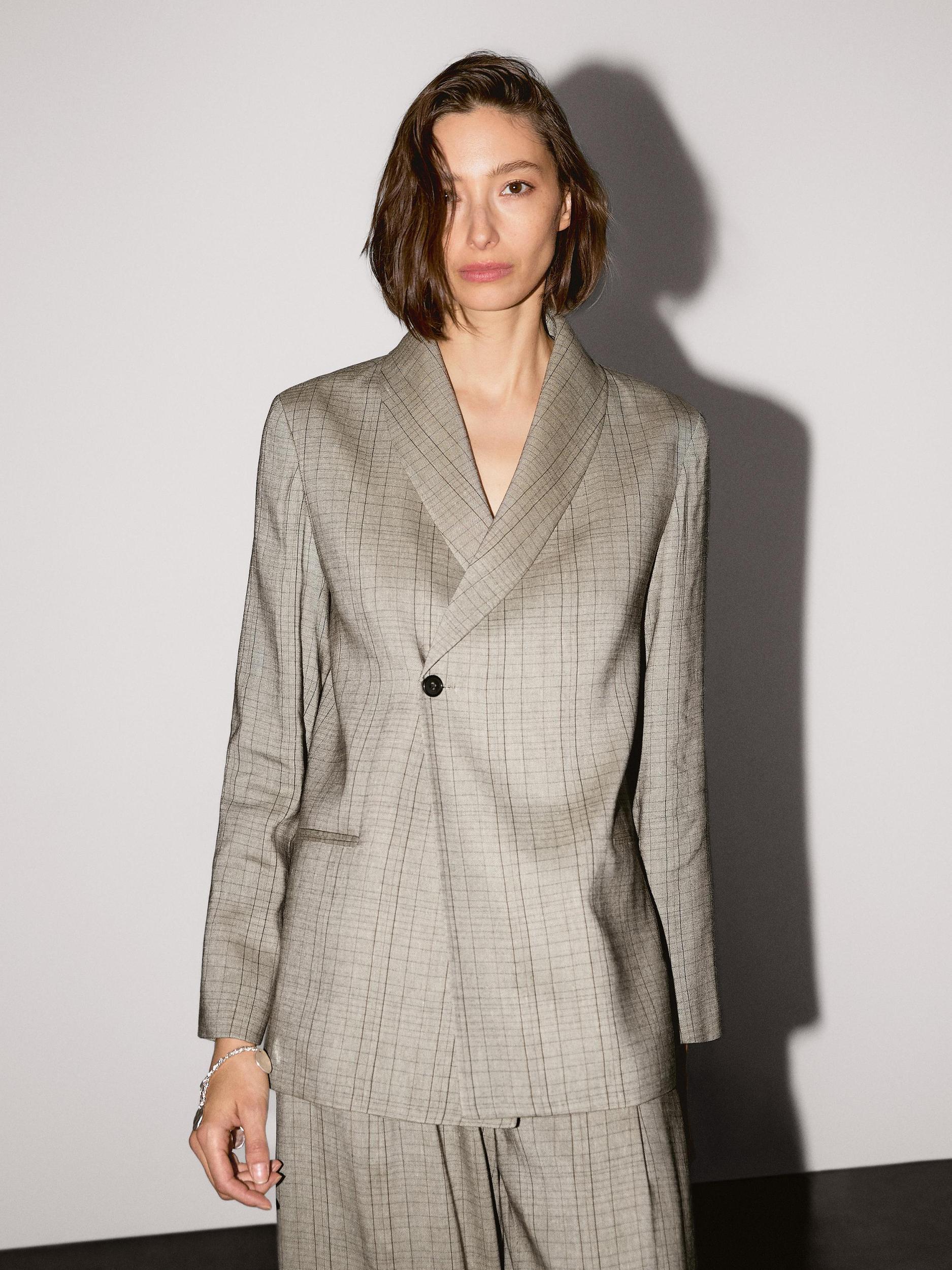 Check print shawl collar blazer Product Image