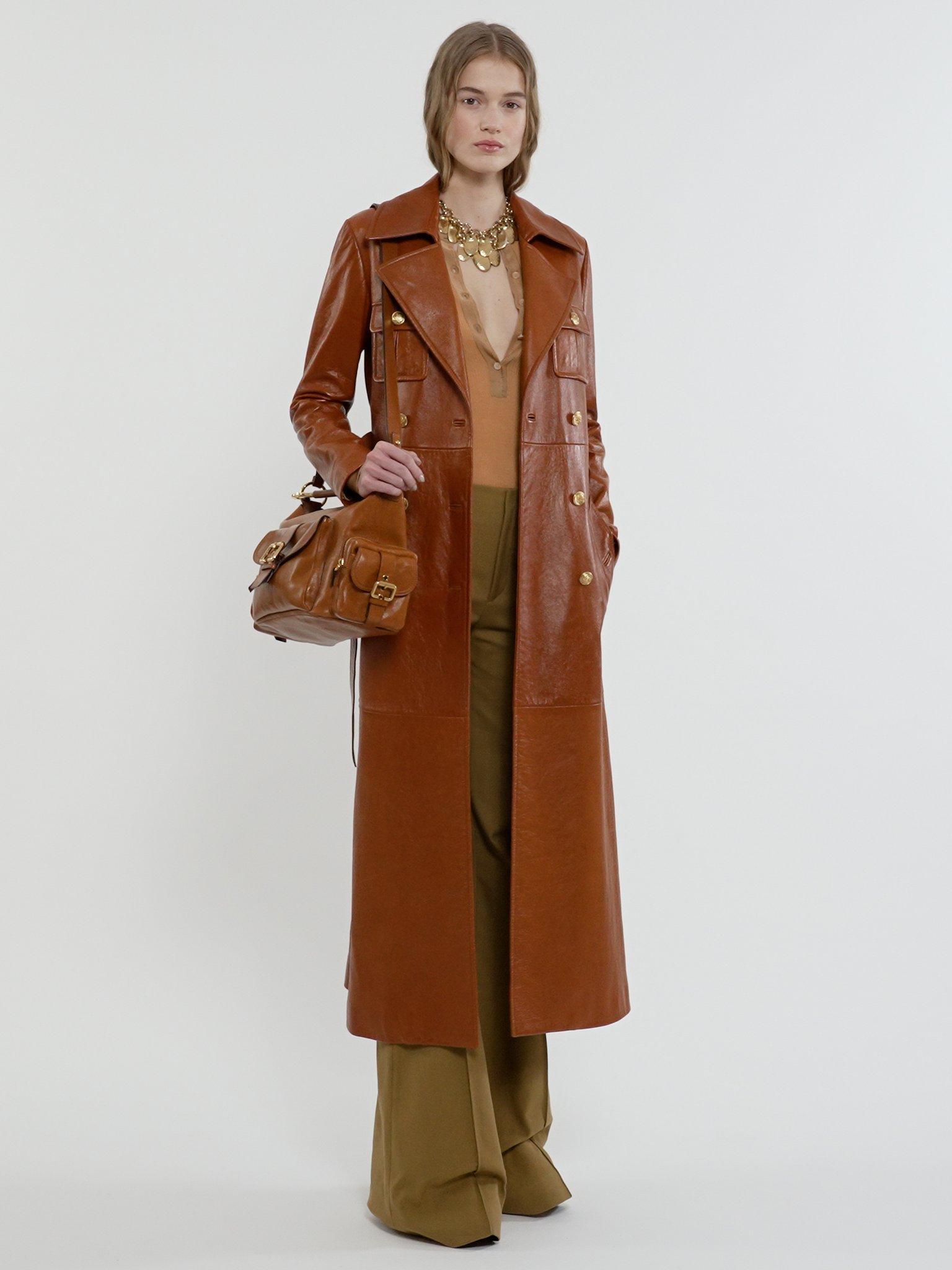 Utilitarian trench coat in soft leather Product Image