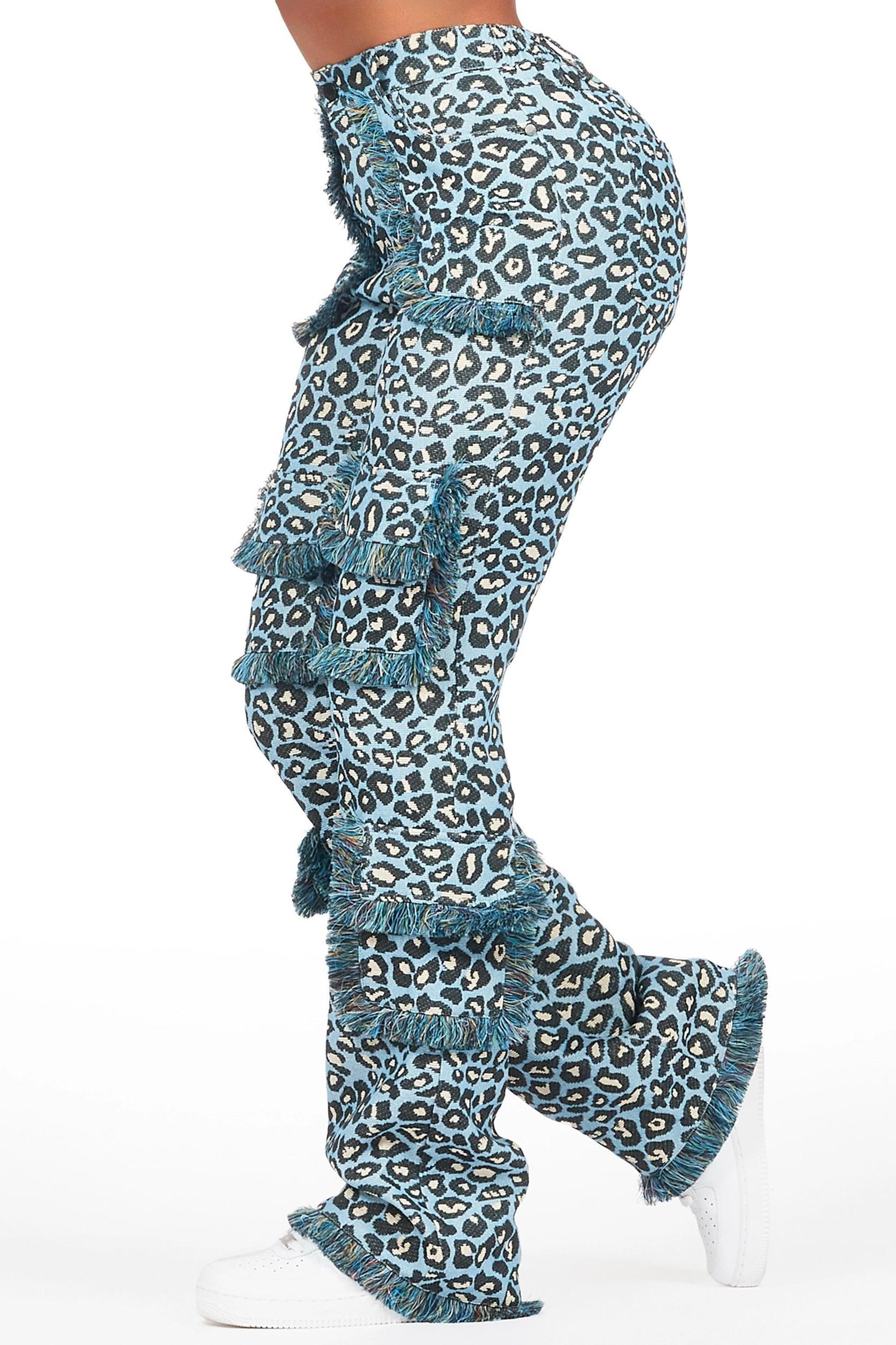 Jelissa Blue Cheetah Tapestry Stacked Pant Female Product Image