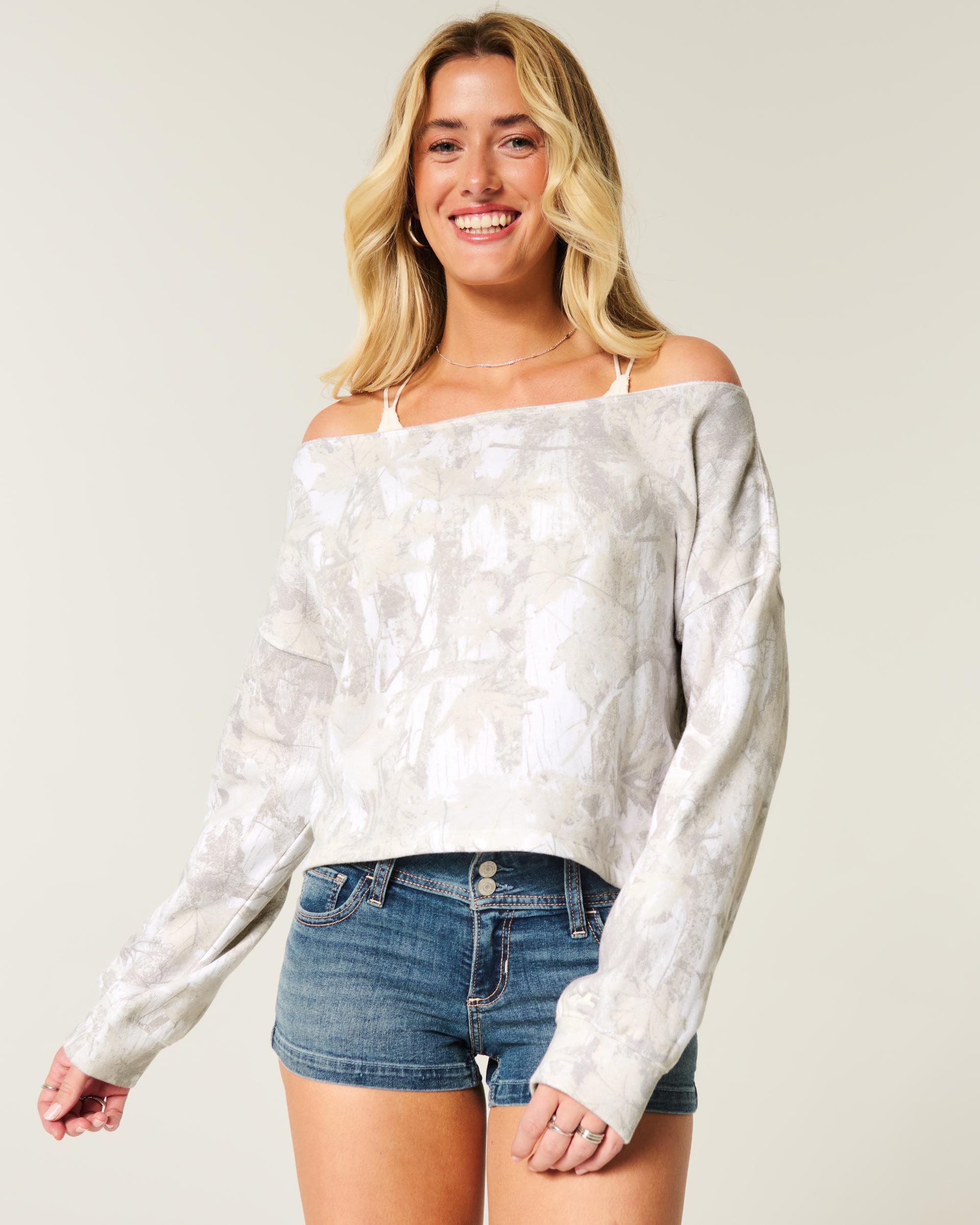Easy Double Off-the-Shoulder Leopard Print Sweatshirt Product Image