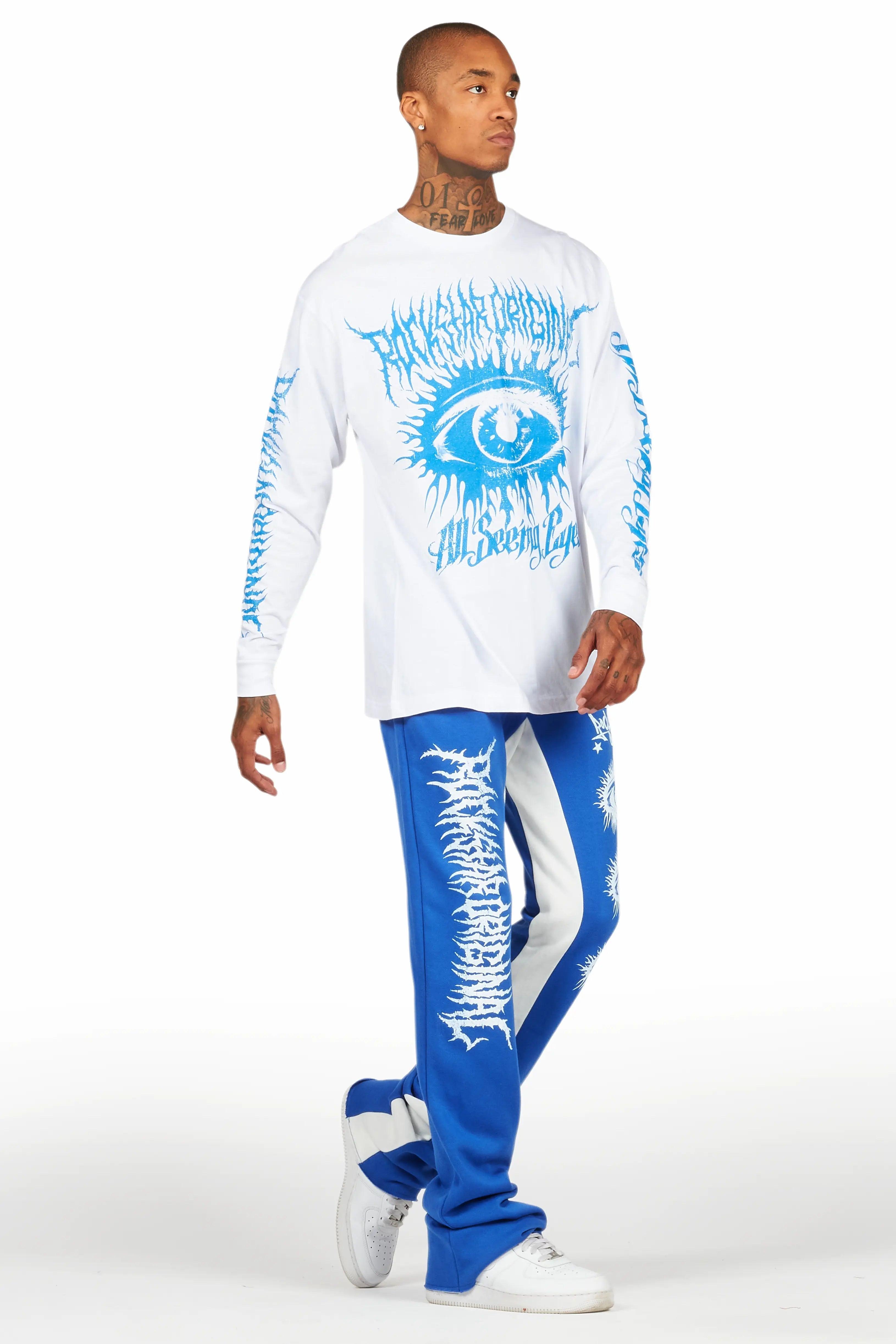 All Seeing Eyes White/Royal Long Sleeve T-Shirt/Baggy Pant Set Male Product Image