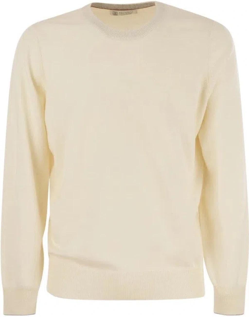 BRUNELLO CUCINELLI Pure Cashmere Crew-neck Sweater For Men In Ivory Product Image