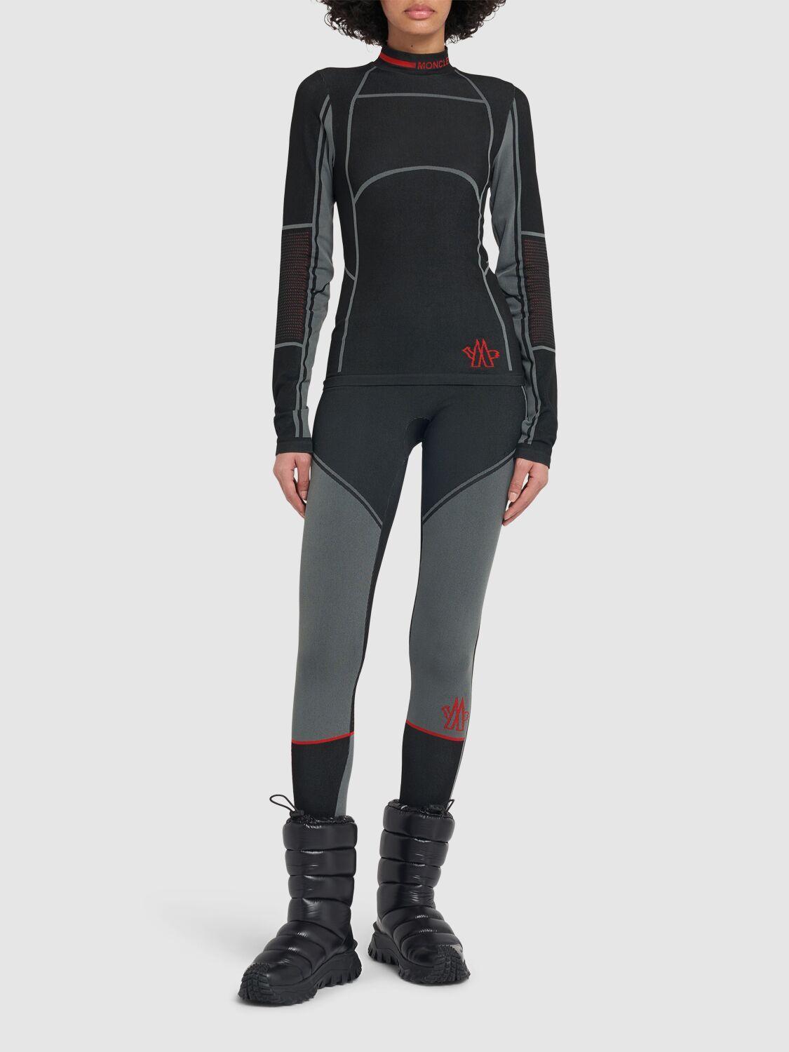 MONCLER Grenoble Logo High Waist Rib Sweater Leggings In Black Product Image