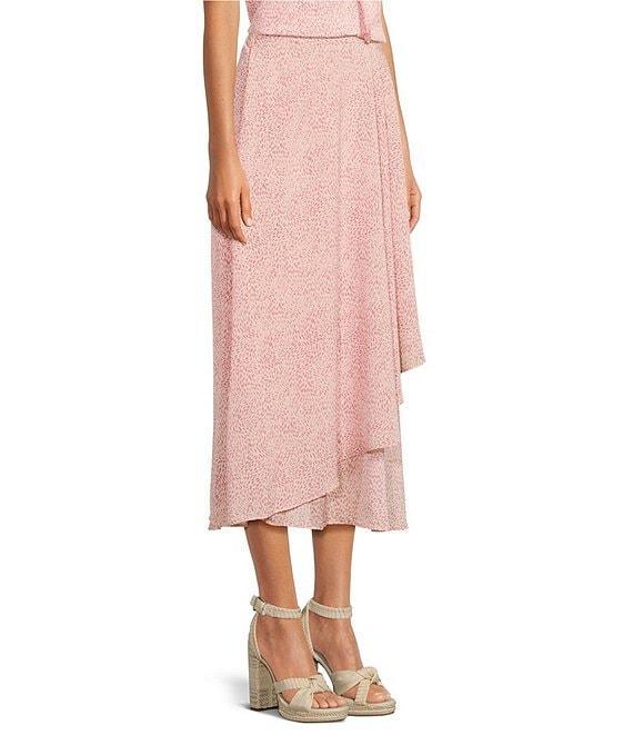 Vince Camuto Raining Dots Print Faux Wrap Woven Yoryu Midi Skirt Product Image