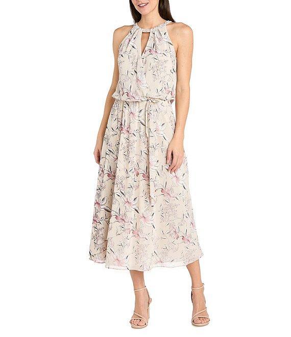 R & M Richards Floral Print Blouson Midi Dress Product Image