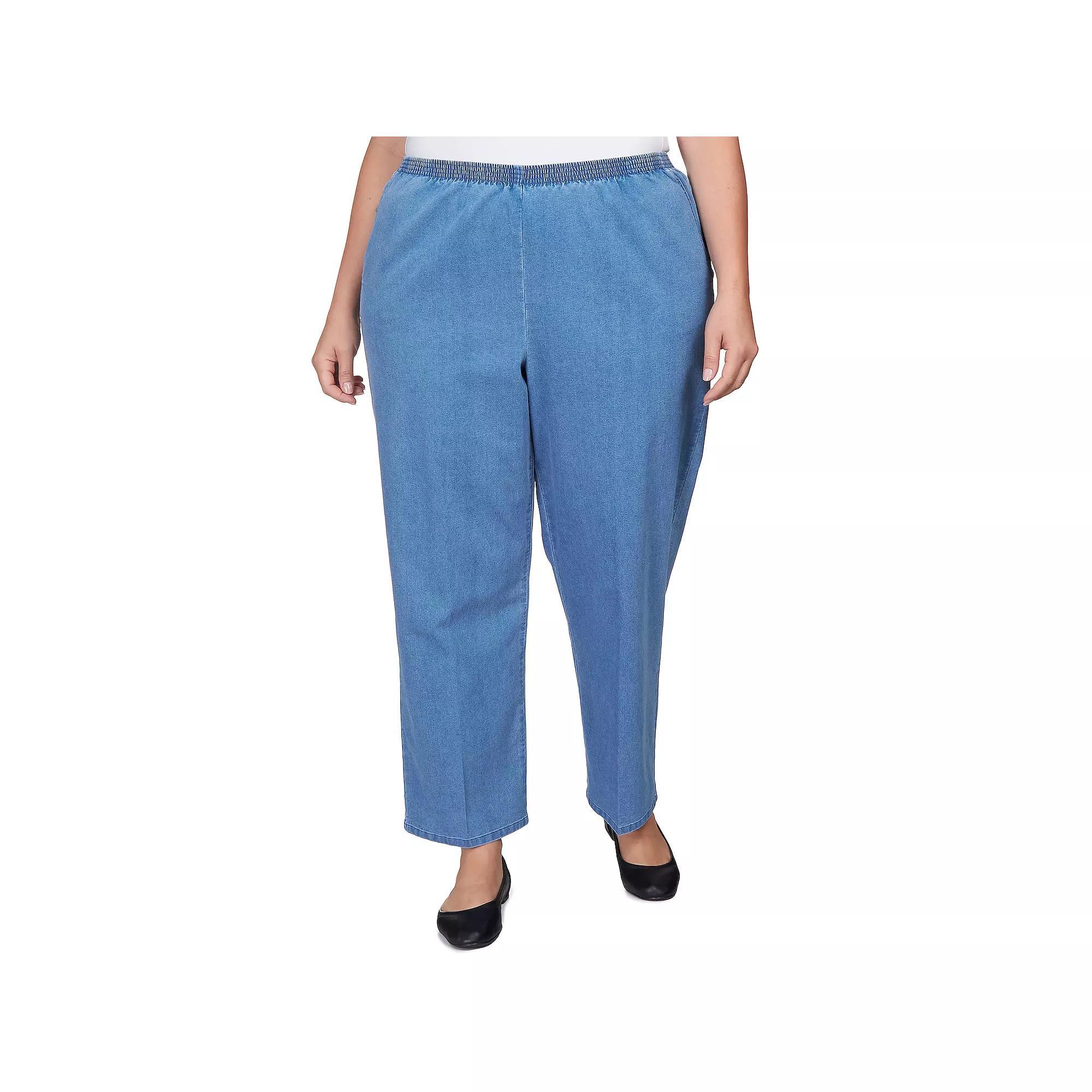 Plus Size Alfred Dunner Elastic Waist Short Length Denim Pants, Women's, Size: 16W Short, Medium Blue Product Image