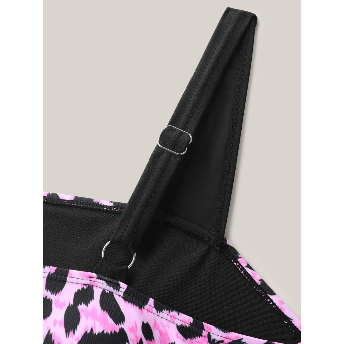 Plus Size Leopard Print Twist Front One-Piece Swimsuit Women's Swimwear RedViolet Beach Twist Curve Bathing Suits High stretch One Pieces BloomChic 12/L Product Image