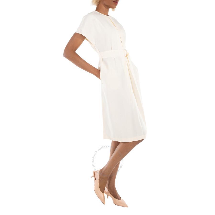 BURBERRY Ladies Soft Sand Eileen Satin Cape-sleeve Midi Dress In White Product Image