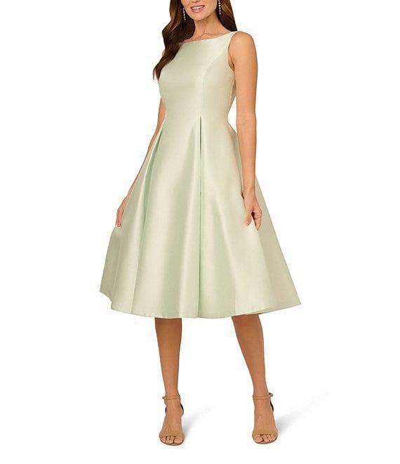 Adrianna Papell Boat Neck Sleeveless A-Line Taffeta Dress Product Image