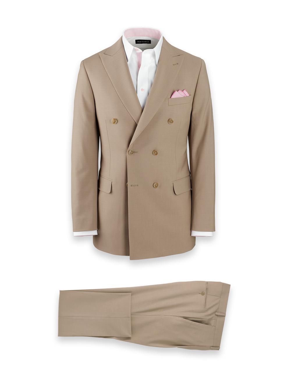 Wool Stretch Bengaline Peak Lapel Suit Jacket - Light Tan Product Image
