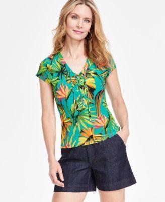 I.n.c. International Concepts Womens Printed Lace-Up Front Top, Created for Macys Product Image