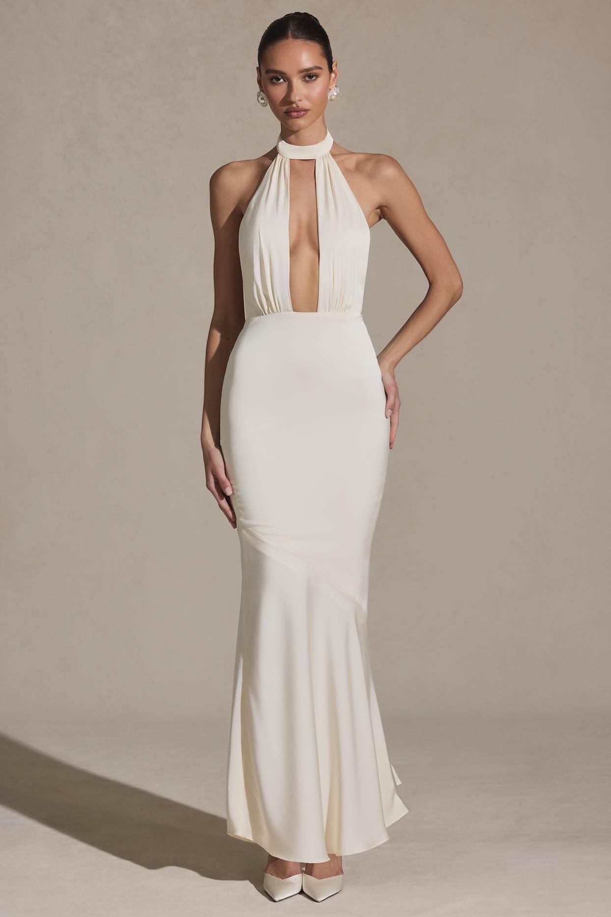 Backless Halterneck Fishtail Gown in Ivory Product Image