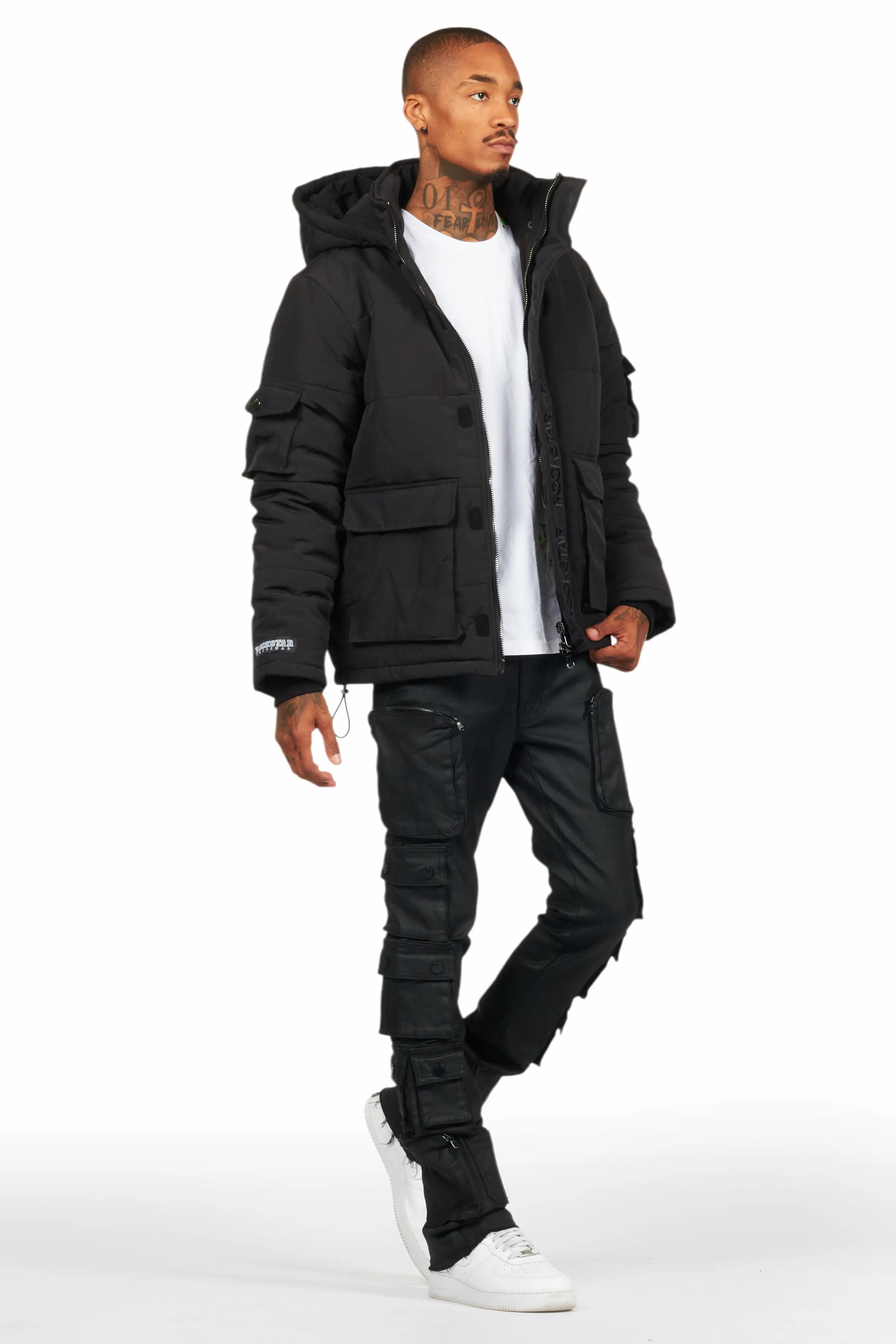 Konrad Black Coated Stacked Flare Jean Male Product Image