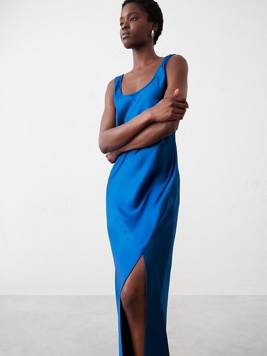 Silky Twill Slit Maxi Dress Product Image