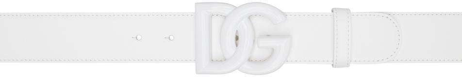 DOLCE & GABBANA White Logo Belt In 80001 Bianco Product Image