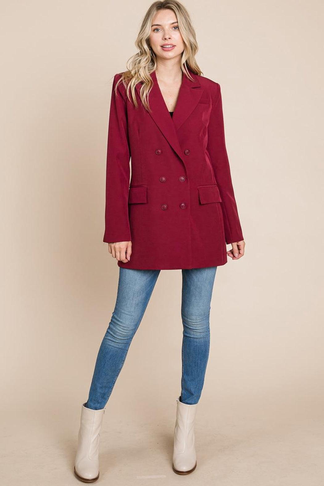 Collar Long Double Breasted Blazer Jacket Product Image