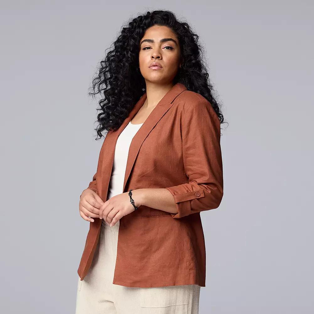 Plus Size Simply Vera Vera Wang Roll Tab Relaxed Blazer, Women's, Size: 1XL, Sweet Pecans Product Image