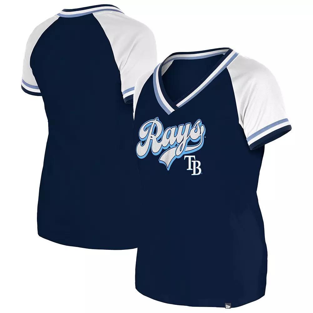 Women's New Era Navy Tampa Bay Rays Gameday Raglan V-Neck T-Shirt,  Product Image
