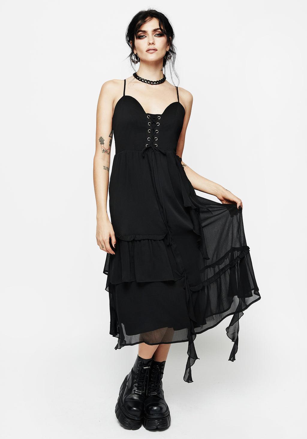 Corsair Lace Front Asymmetric Midi Dress Product Image